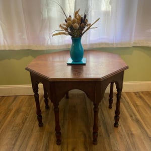 1930s Gothic Apron Table: Burled Wood Octagon Side Table