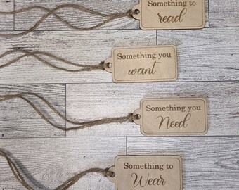 Wooden Gift Tags - Something to Wear - Something you Want - Something you Need - Something to Read - Christmas Gift Tags