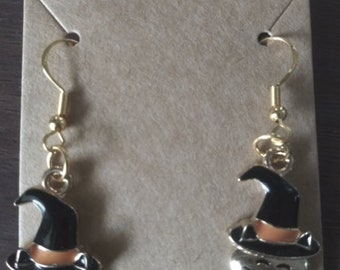 Cat Witch Earrings, Dangle, Halloween