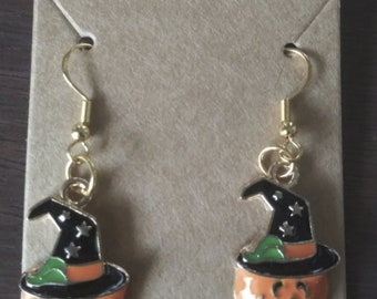Pumpkin Witch, earrings, dangle, Halloween