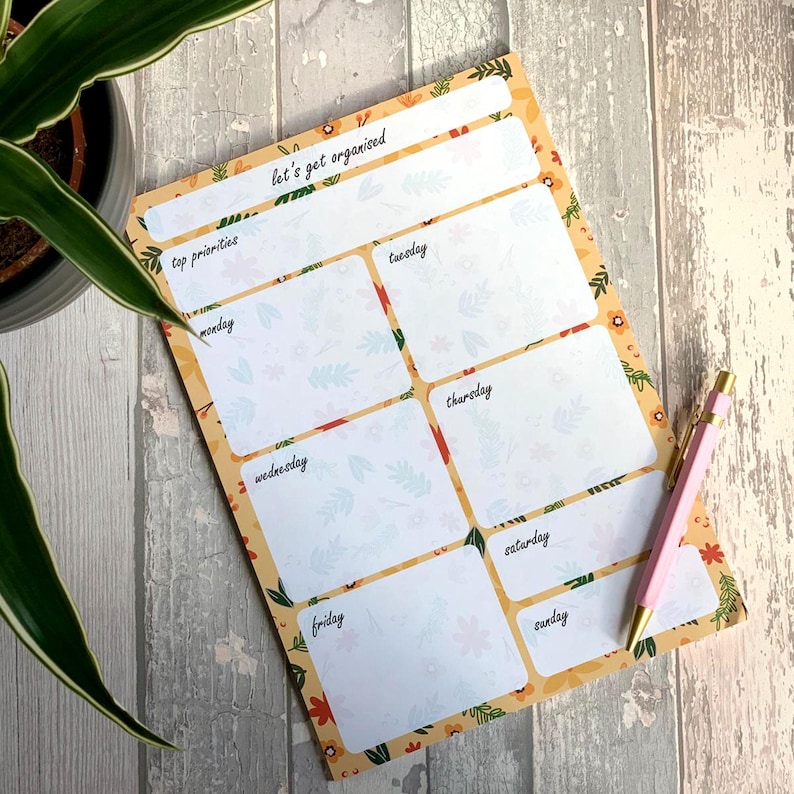 Weekly Planner | Floral | Portrait | Desk Planner | WFH to Do Pad ...