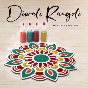 Diwali Rangoli Mandala Sand Art Gift, 12 inch Reusable MDF Design, Rangoli Colors Included