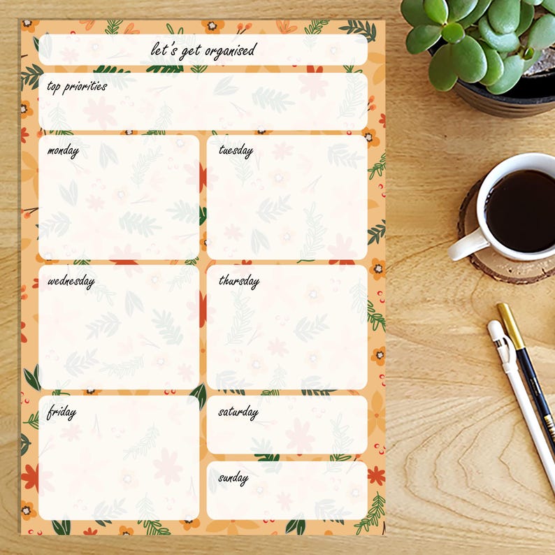 Weekly Planner | Floral | Portrait | Desk Planner | WFH to Do Pad ...
