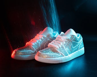 Air Jordan 1 with Swarovski Crystals. Custom sneakers. Bridal sneakers. Wedding sneakers Nike Air Jordan 1 low