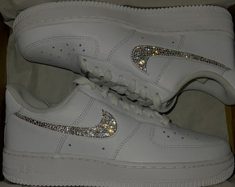 Nike Air Force 1 white low with Swarovski crystals. Crystallized swooshes. Custom sneakers. Bridal sneakers. Wedding sneakers. Crystal Nike