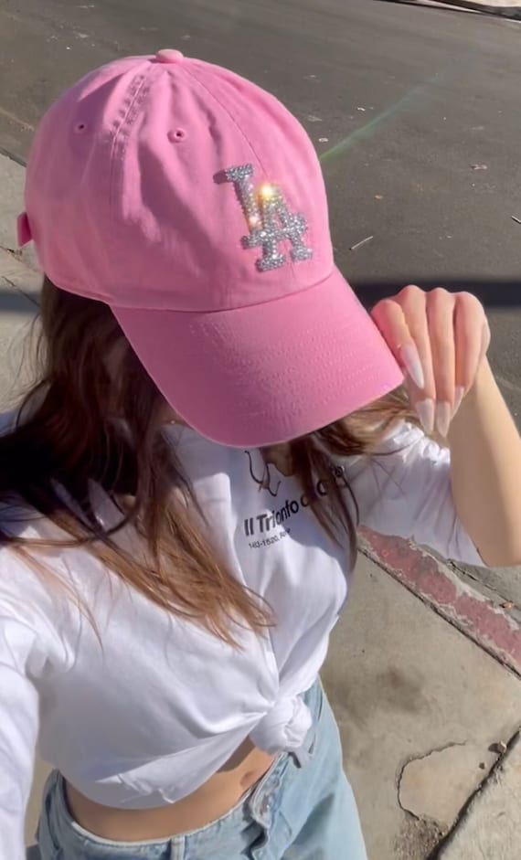 Pink LA Dodgers Crystal Hat With Swarovski Crystals - Etsy display picture 2