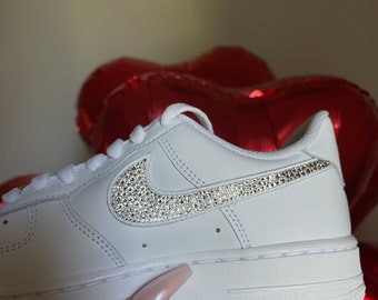 Air Force 1 white low with Swarovski crystals. Crystallized swooshes. Custom sneakers. Bridal sneakers. Wedding sneakers. Crystal Nike