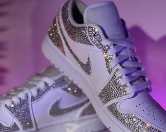 Air Jordan 1 with Austrian Crystals. Custom sneakers. Bridal sneakers. Wedding sneakers Air Jordan 1 low