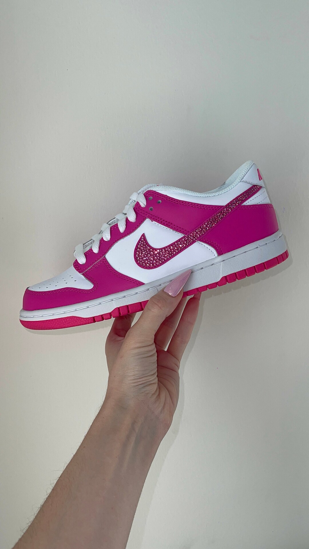 Size (6Y) Dunk Low Pink Sneakers With Crystals, Barbie Style Sneakers  With Crystal Swooshes