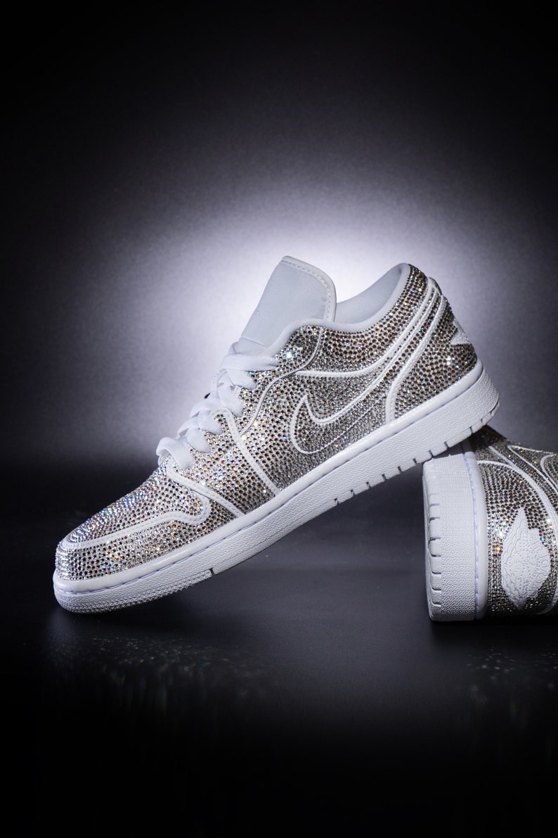 Nike Air Jordan 1 with Swarovski Crystals. Custom sneakers. Bridal sneakers. Wedding sneakers Nike Air Jordan 1 low image 2