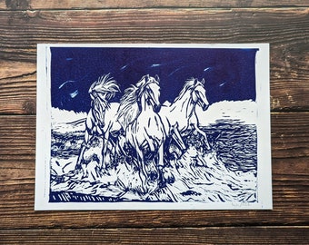 Horse Print linocut picture home decor wall art gift