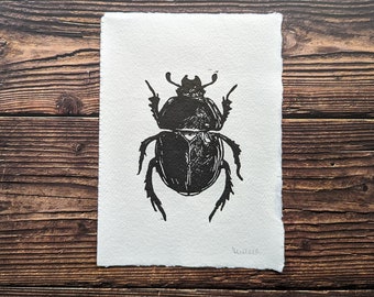 Beetle Print original Linocut picture home decor wall art