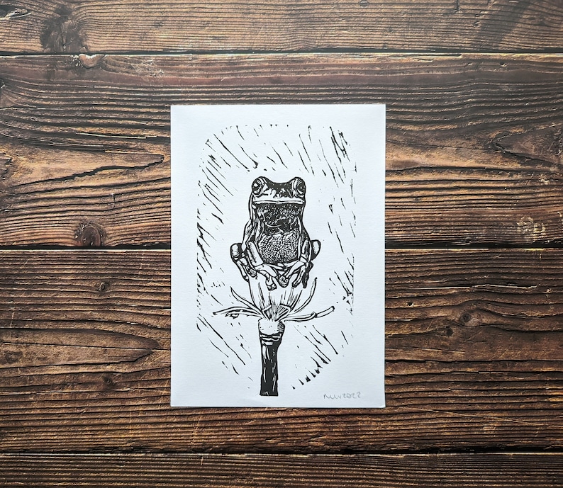 Frog Print Linocut Picture Original Home Decor Wall Art - Etsy