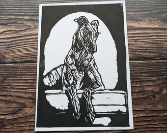 Greyhound Print original linocut  picture home decor wall art