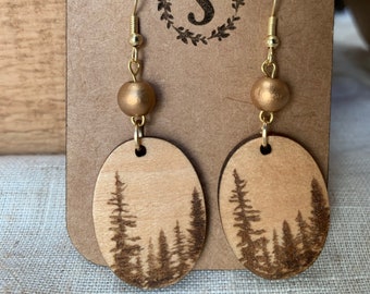 Oval with trees drop earring