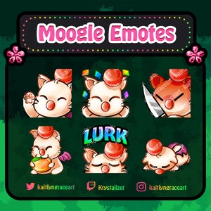 Twitch Emote Moogle Pack / x 6 / Discord Sticker / Emote / Cute / Kawaii / Streamer Graphics / Cartoon