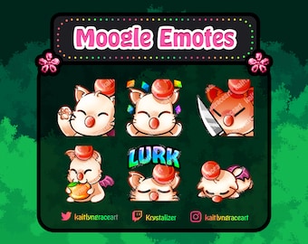 Twitch Emote Moogle Pack / x 6 / Discord Sticker / Emote / Cute / Kawaii / Streamer Graphics / Cartoon