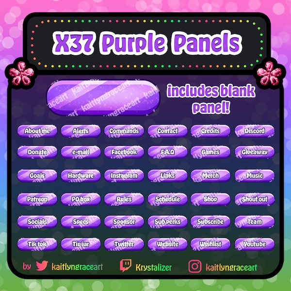 x37 Simple Purple Sparkly Twitch Panels / Cute / Kawaii