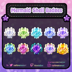 Mermaid Shell Twitch Badges / Subscriber / Sub / Bit / Cheer / Streamer Graphics