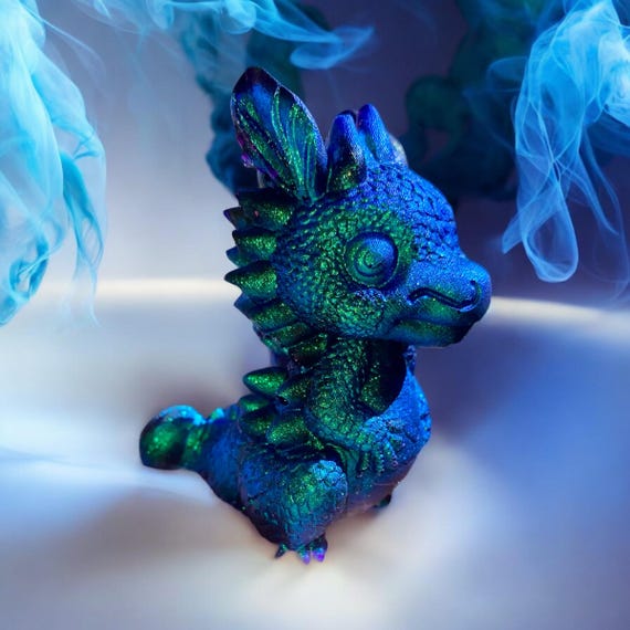 Estatua de bebé dragón: dragón que cambia de color: azul, verde y