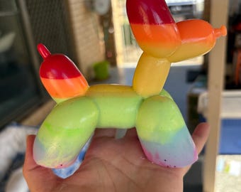 Large Rainbow Balloon Dog resin sculpture