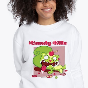 Happy Tree AMIGOS Y ANIMACIÓN sugar rush Lover Funny Horror Cartoon SUDADERA, Sudadera de humor con cuello redondo de tendencia unisex
