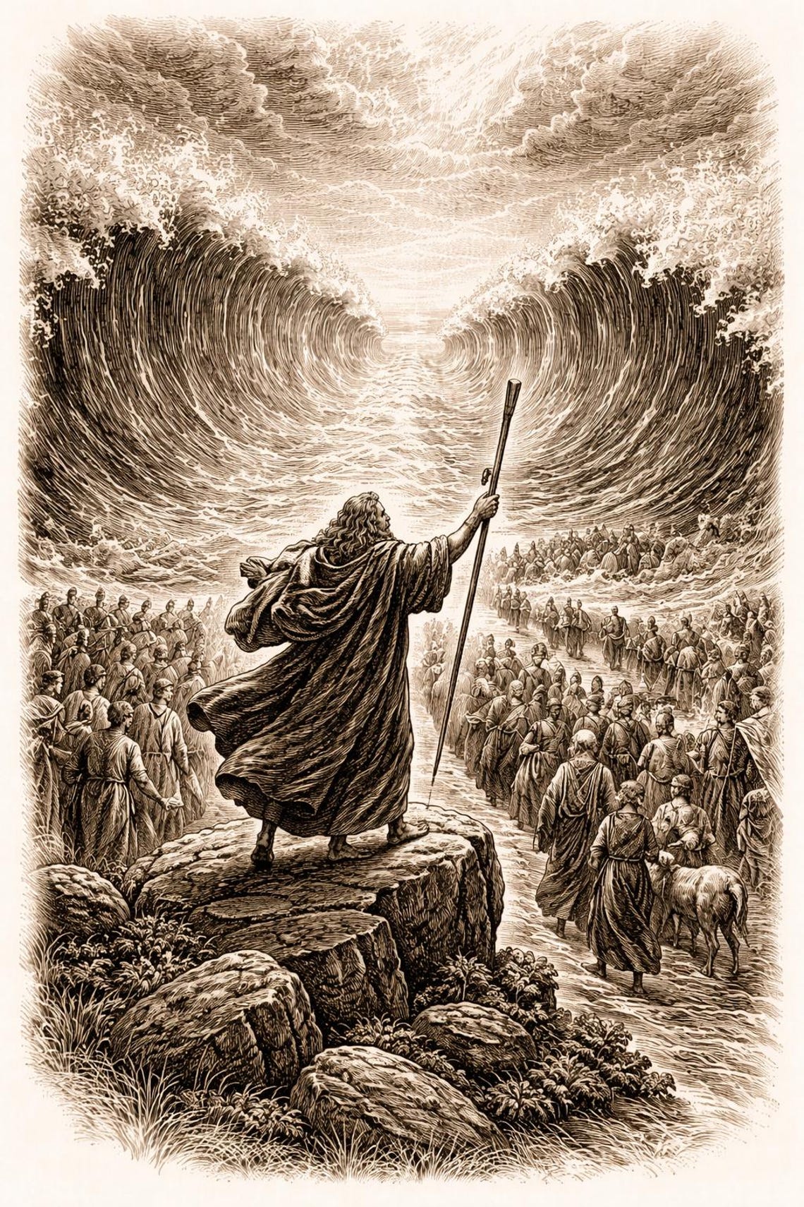 Moses Parting Red Sea Wood Burning Template | Christian Laser Engraving ...