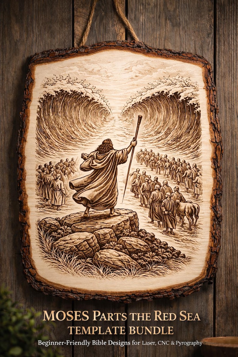 Moses Rope Moses Parting Red Sea Wood Burning Template | Christian Laser Engraving ...