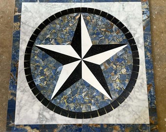Mosaico de medallón de piso con estrella de Texas MDS-Azul2026