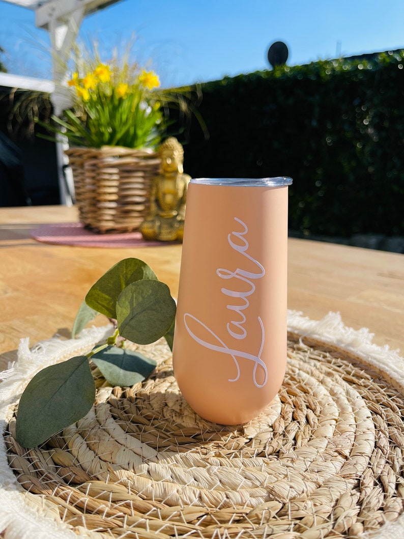 Sektbecher personalisiert Geschenk Hochzeit Festival Junggesellinnenabschied Tumbler Sektbecher aus Edelstahl ThermobecherTrinkbecher blush