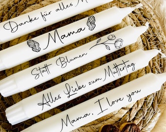 Mother's Day gift candle, thank you mom, white taper candle with personalized message