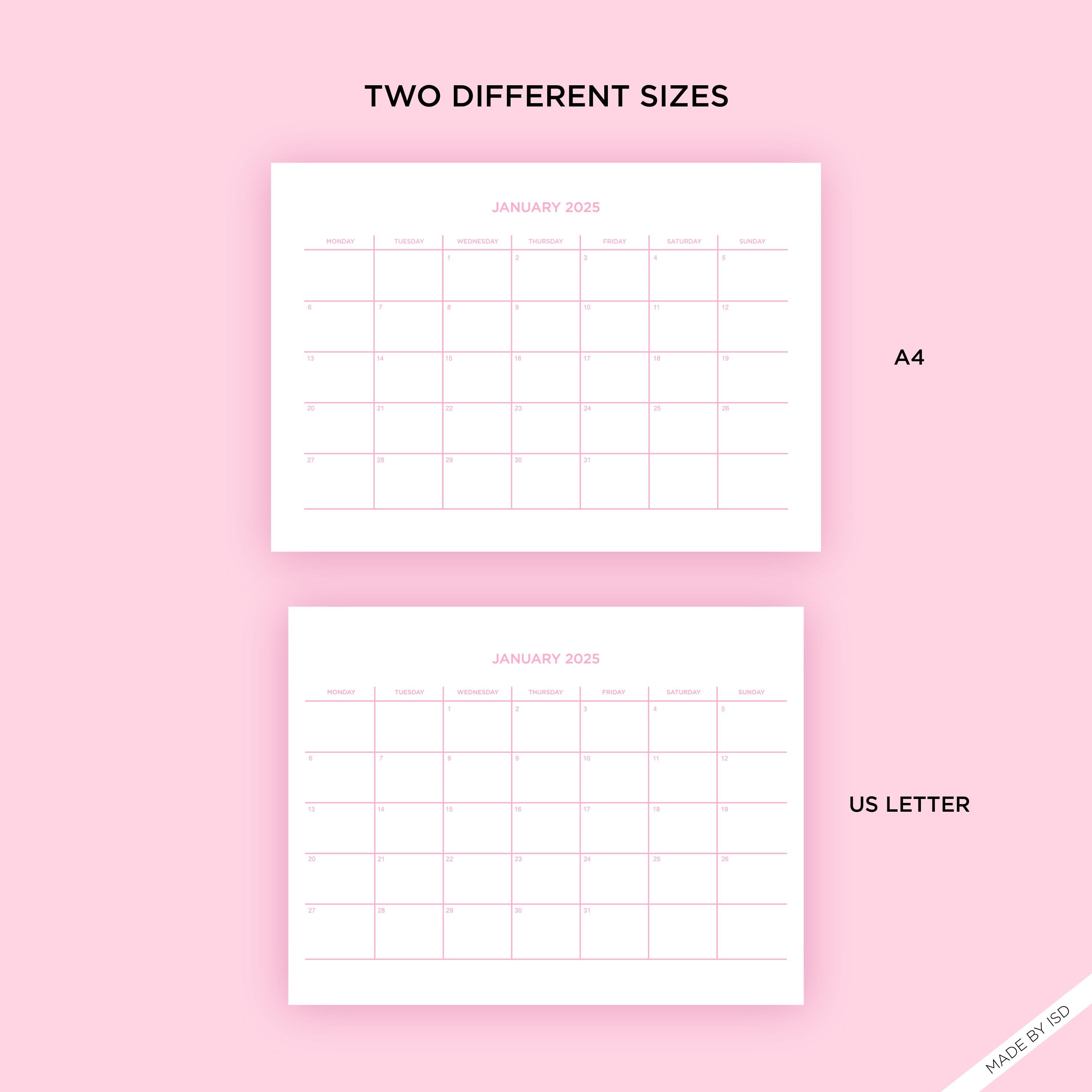 2025 Pink Monthly Calendar Template | Printable, Instant Digital ...