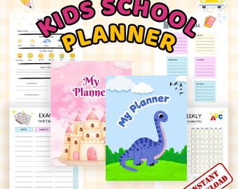 Kids School Planner | Printable Student Organizer | PDF + JPG | Homework, Exam, Reading Log, Class Schedule | Instant Digital Download