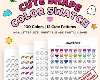 100 Color Swatch Chart Printable | 12 Cute Patterns | A4 & US Letter | Alcohol Marker Test Sheets | PDF Download