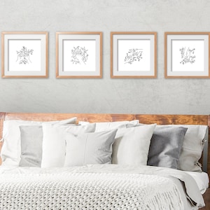 Digital Download Set of 4 Prints &quot;Hands with some Leaves&quot; | PRINTABLE wall art | Digital Download - (minimalistic, sketch, simple, pen)