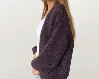 Mohair Cardigan, Chunky Knit Cardigan, Slouchy Fluffy Cardigan, Women Mohair Merino Wool Cardigan,