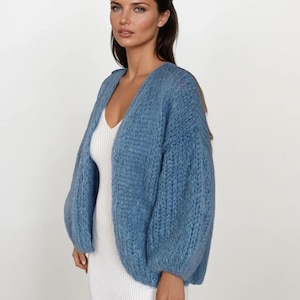 Mohair Cardigan, Chunky Knit Cardigan, Slouchy Fluffy Cardigan, Women Mohair Merino Wool Cardigan,
