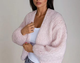 Mohair Cardigan, Chunky Knit Cardigan, Slouchy Fluffy Coat, Women Mohair Merino Wool Jacket,