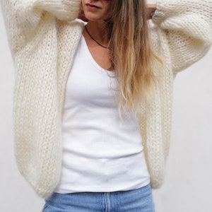 Mohair Cardigan White Knit Mohair Sweater Women Oversized Mohair Cardigan White Knit Mohair Sweater Women Oversized