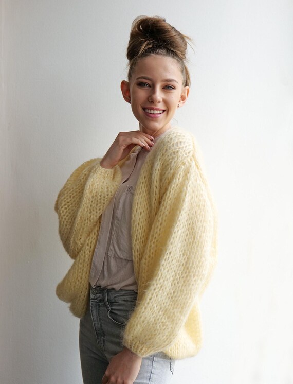 Mohair Cardigan, Hand Knit Cardigan, Fluffy Cozy Cardigan