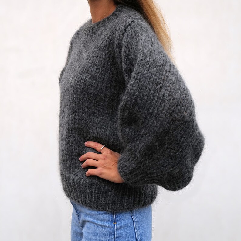 Mujer Linterna Manga Larga Suéter Fluffy Mohair Chunky Knit Mujer Linterna Manga Larga Suéter Fluffy Mohair Chunky Knit