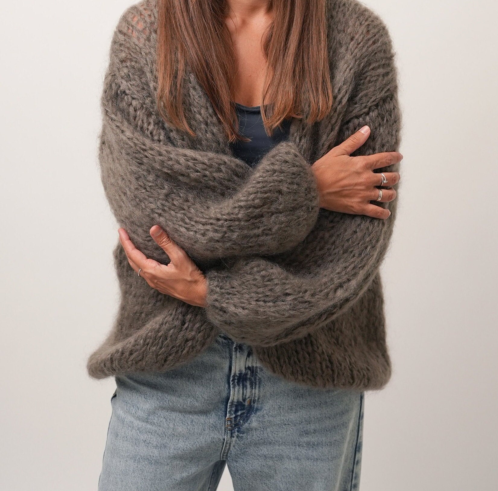 Mohair Cardigan, Chunky Knit Cardigan, Slouchy Fluffy
