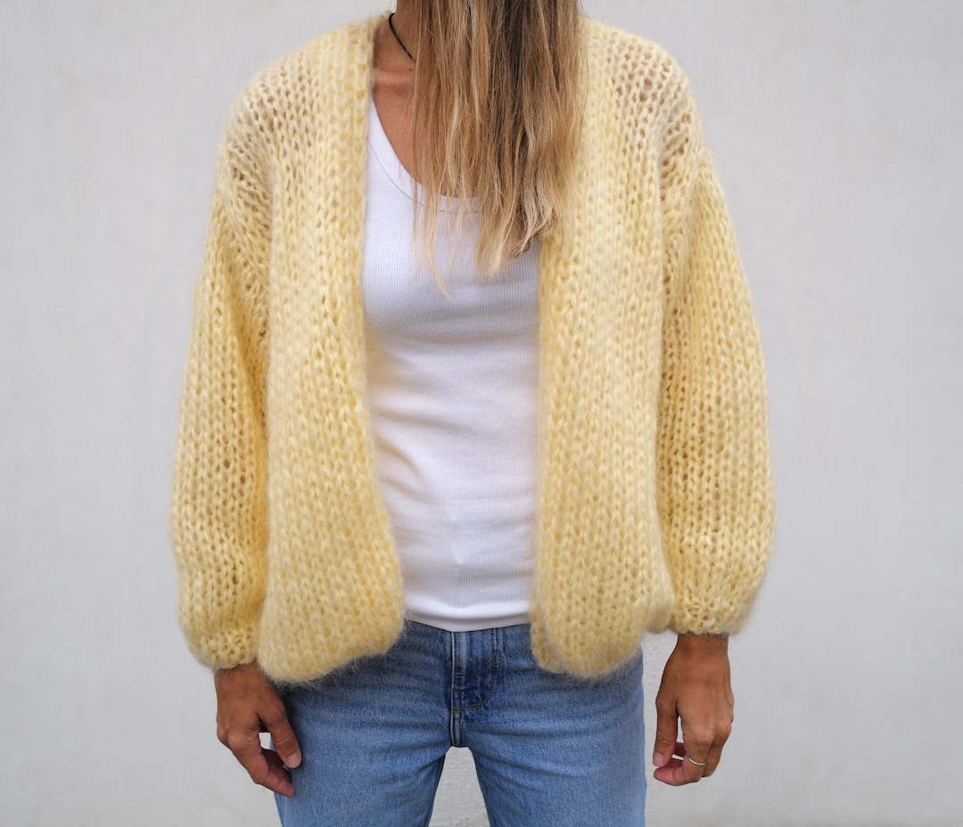 Mohair Cardigan, Hand Knit Cardigan, Fluffy Cozy Cardigan