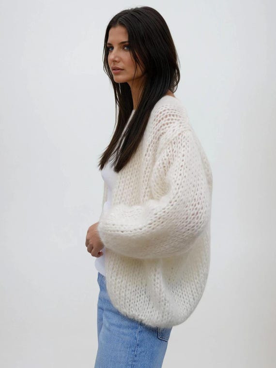 machatt CRUSH MOHAIR WOOL KNIT ＆CARDIGAN Mohair Wool Cardigan, Chunky Knit Cardigan, Slouchy Fluffy