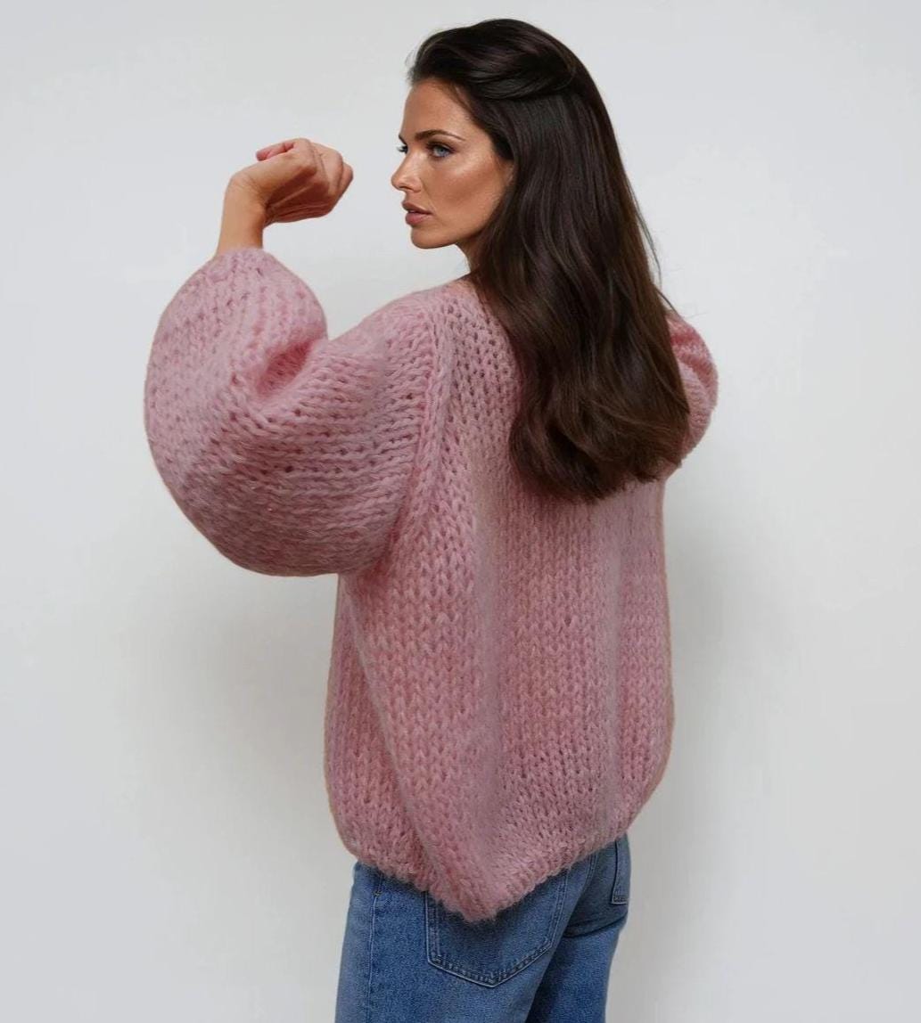 Mohair Wool Cardigan, Chunky Knit Cardigan, Slouchy Fluffy