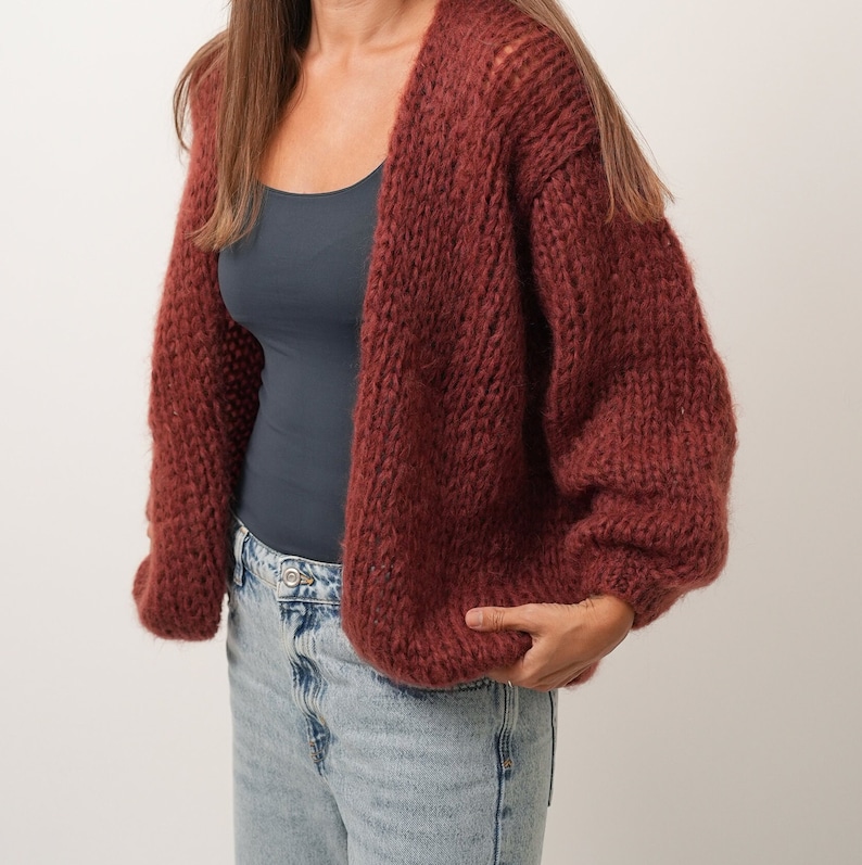 Mohair Wolle Strickjacke, Grobstrick Strickjacke, Slouchy flauschige Strickjacke, Frauen übergroße Strickjacke Bild 3