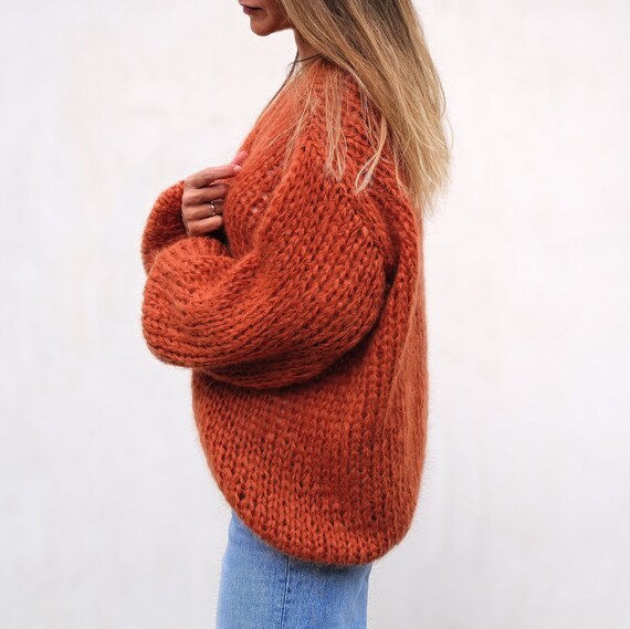 Mohair Wool Cardigan Chunky Knit 
