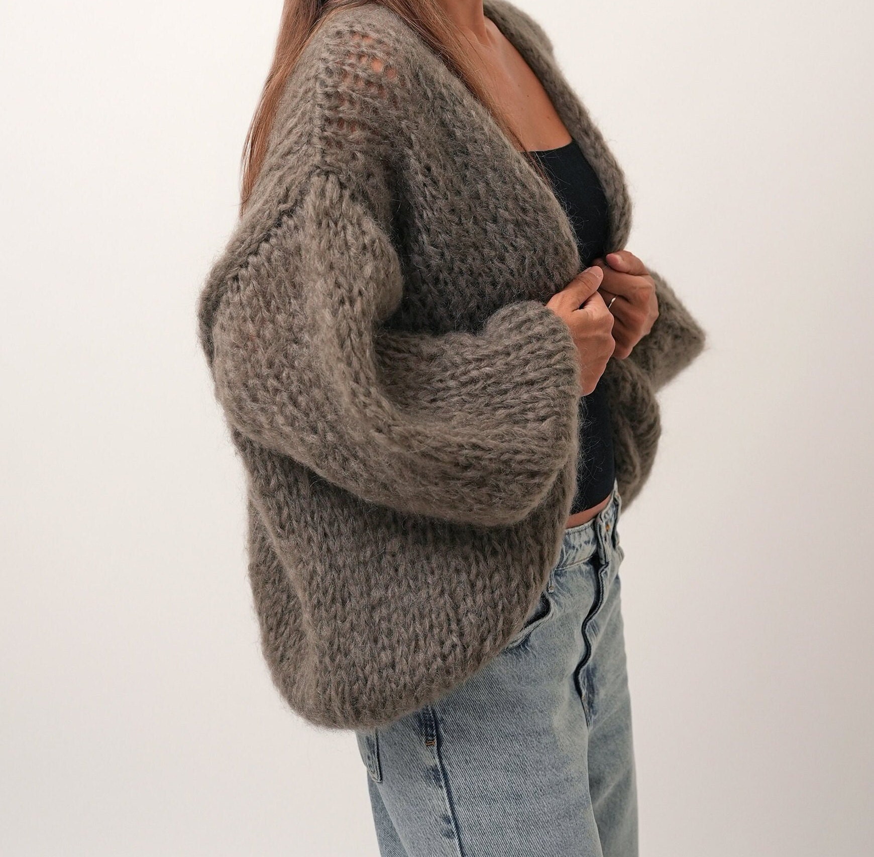 Mohair Wool Cardigan, Chunky Knit Cardigan, Slouchy Fluffy Mohair Wool Cardigan, Chunky Knit Cardigan, Slouchy Fluffy