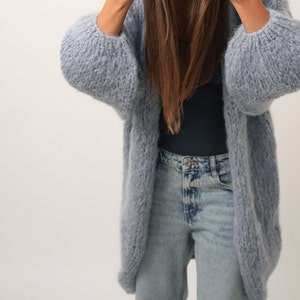 Hand Knit Coat, Mohair Women Jacket, Fuzzy Chunky Cardigan , Mohair Merino Wool Long Cardigan, Women Wool Jacket, Knitted Coat image 2