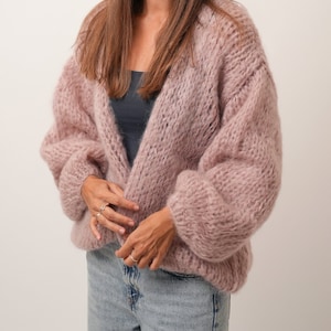 Hand Knit Mohair Cardigan, Chunky Knit Cardigan, Slouchy Fluffy Cardigan, Women Mohair Merino Wool Cardigan, image 4